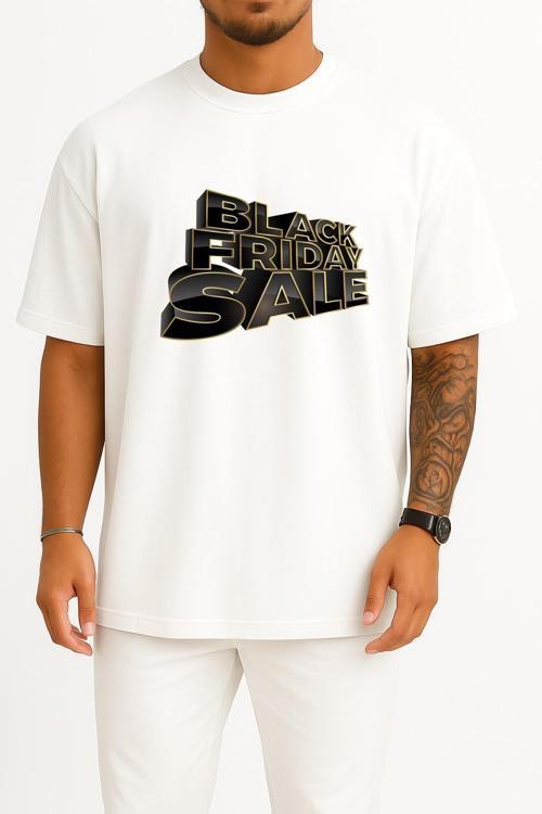 Oversize Black Friday Sale Advertisement Göğüs Tasarımlı Unisex T-Shirt