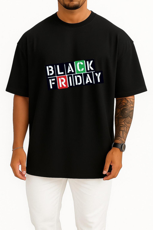 Oversize Black Friday Cyber Monday Discounts Göğüs Tasarımlı Unisex T-Shirt