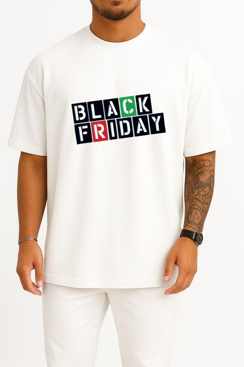 Oversize Black Friday Cyber Monday Discounts Göğüs Tasarımlı Unisex T-Shirt