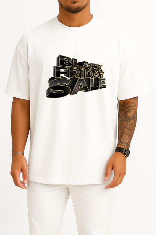 Oversize Black Friday Sale Advertisement Göğüs Tasarımlı Unisex T-Shirt