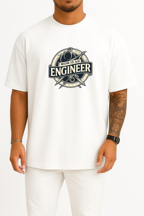 Oversize Mühendis Anne Göğüs Tasarımlı Unisex T-Shirt