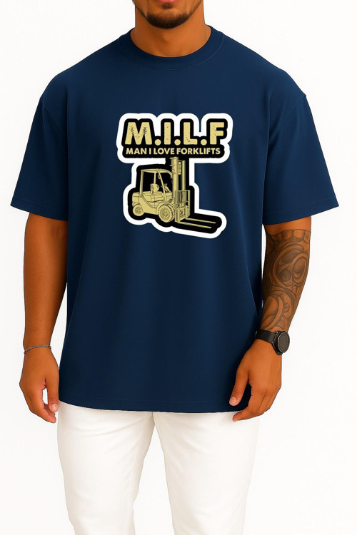 Oversize Forklift Operatörü Göğüs Tasarımlı Unisex T-Shirt