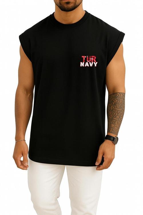 Oversize Tur Navy Cep ve Sırt Tasarımlı Atlet