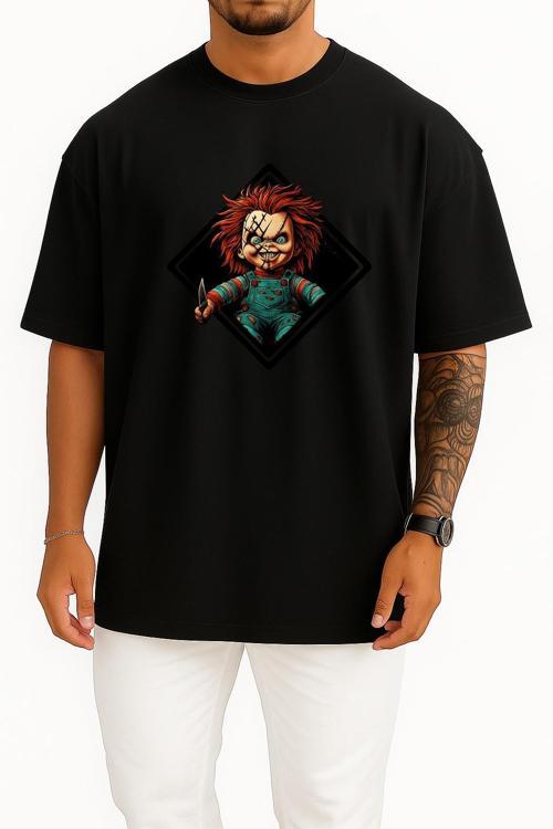 Oversize Chucky Charles Lee Ray Göğüs Tasarımlı Unisex T-Shirt