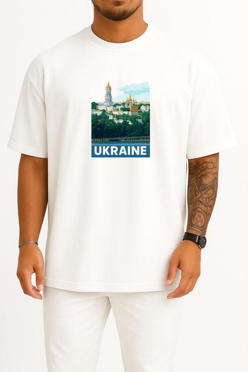 Oversize Ukrayna Göğüs Tasarımlı Unisex T-Shirt