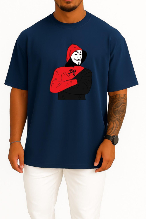 Oversize Hacker, Anonymous Göğüs Tasarımlı Unisex T-Shirt