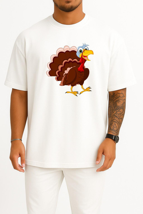 Oversize Thanksgiving Horoz Göğüs Tasarımlı Unisex T-Shirt