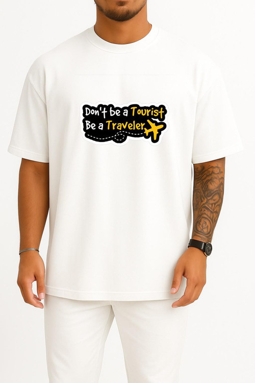 Oversize Turist Olma Gezgin Ol Göğüs Tasarımlı Unisex T-Shirt