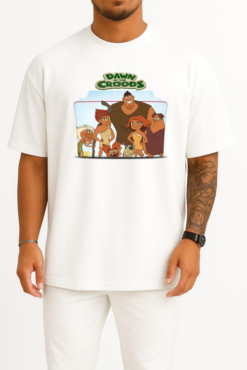 Oversize Dawn Of The Croods Göğüs Tasarımlı Unisex T-Shirt