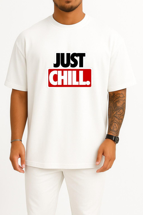 Oversize Just Chill Göğüs Tasarımlı Unisex T-Shirt