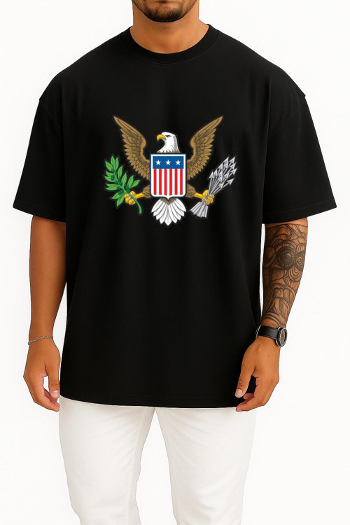 Oversize American Bald Eagle Göğüs Tasarımlı Unisex T-Shirt