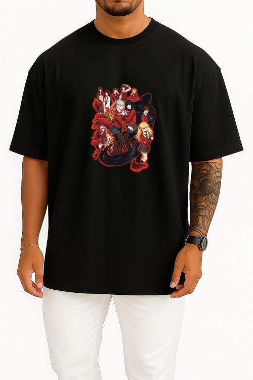 Oversize Kakegurui - Kumar baz Anime Göğüs Tasarımlı Unisex T-Shirt