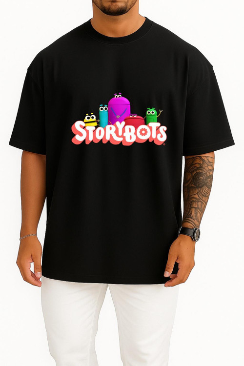 Oversize Storybots Göğüs Tasarımlı Unisex T-Shirt