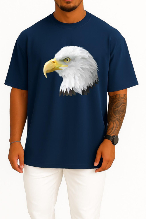 Oversize Bald Eagle, Eagle Head Göğüs Tasarımlı Unisex T-Shirt