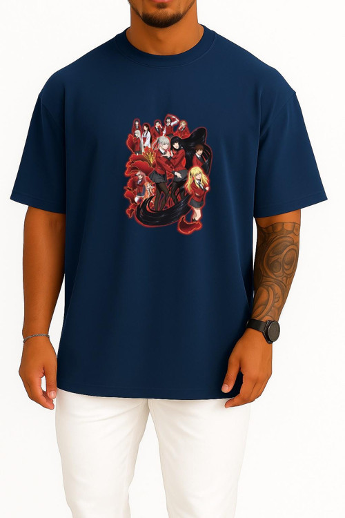 Oversize Kakegurui - Kumar baz Anime Göğüs Tasarımlı Unisex T-Shirt