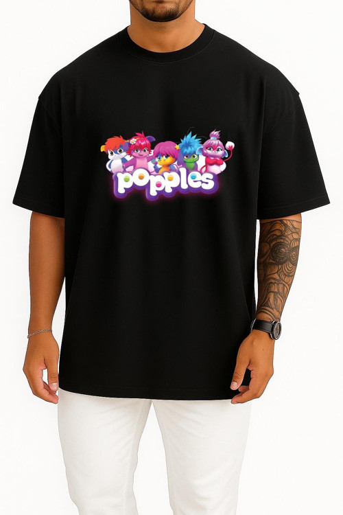 Oversize Popples Göğüs Tasarımlı Unisex T-Shirt