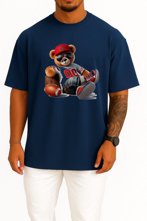 Oversize Havalı Teddy Ayıcık Göğüs Tasarımlı Unisex T-Shirt
