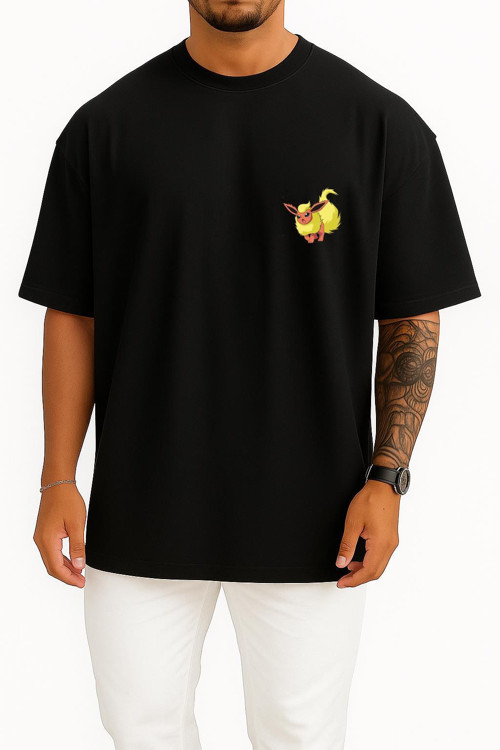 Oversize Flareon Cep Baskılı Unisex T-Shirt