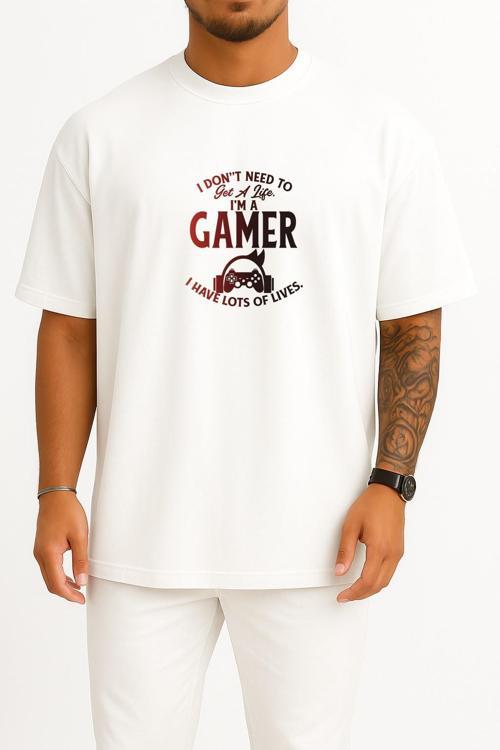Oversize Ben Oyuncuyum - Gamer Göğüs Baskılı Unisex T-Shirt