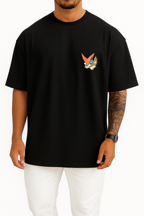 Oversize Victini Cep Baskılı Unisex T-Shirt