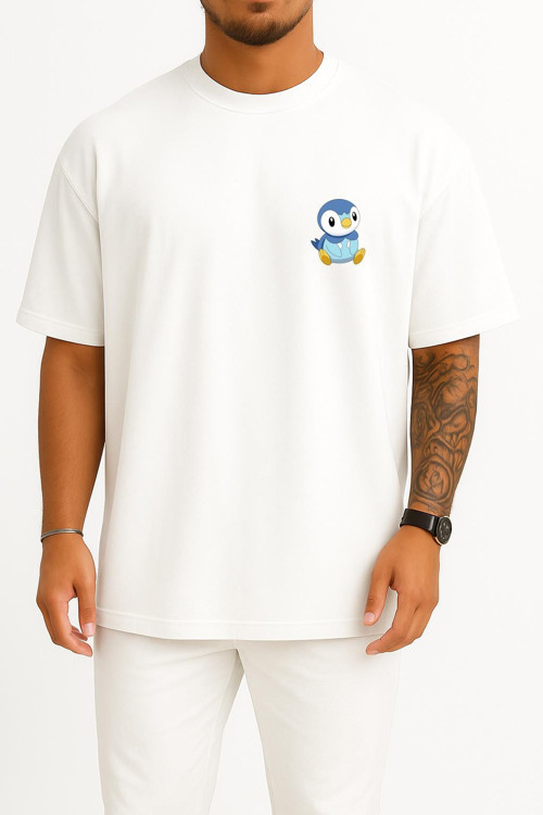 Oversize Piplup Cep Baskılı Unisex T-Shirt