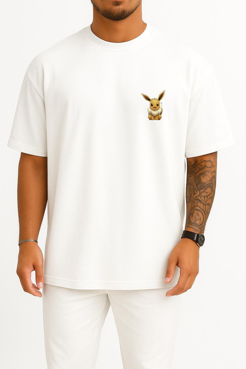 Oversize Eevee Cep Baskılı Unisex T-Shirt
