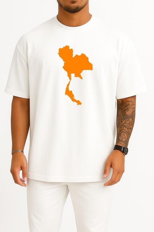 Oversize Tayland Haritası Göğüs Baskılı Unisex T-Shirt