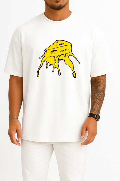 Oversize Nachos İsviçre Peyniri Çedar Sosu Göğüs Baskılı Unisex T-Shirt