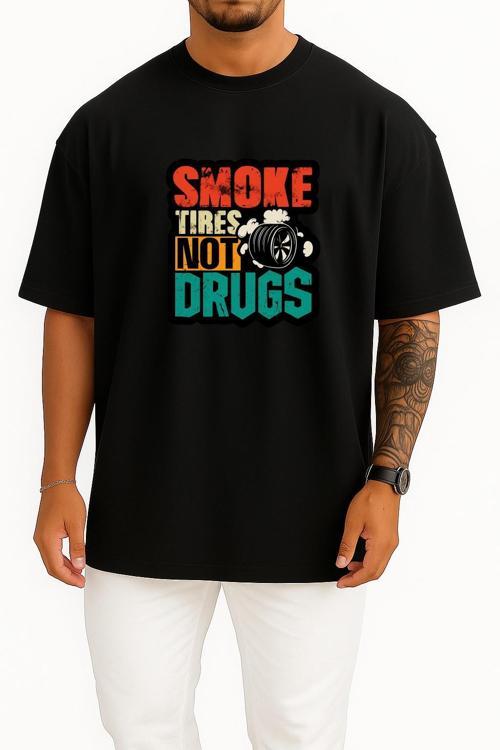 Oversize Drift Lastik Yakma Araba Göğüs Baskılı Unisex T-Shirt