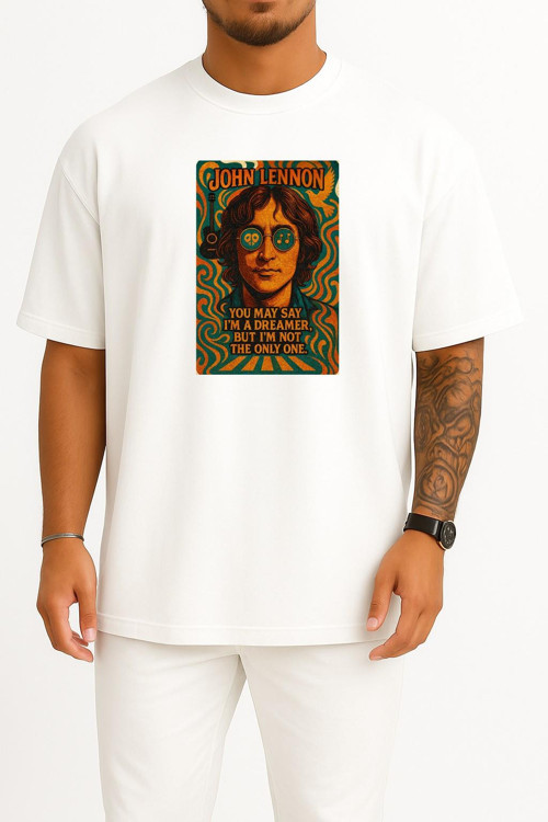 Oversize John Lennon You May Say İ M A Dreamer Göğüs Tasarımlı Unisex T-Shirt