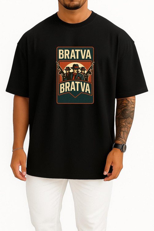 Oversize Bratva İtalian Mafia Göğüs Tasarımlı Unisex T-Shirt