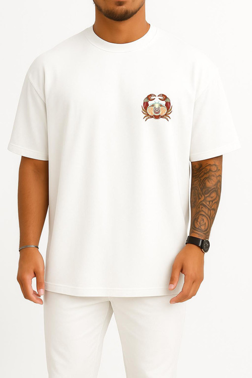 Oversize Yengeç Burç - Astroloji Cep ve Sırt Tasarımlı Unisex T-Shirt