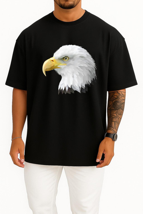 Oversize Bald Eagle, Eagle Head Göğüs Tasarımlı Unisex T-Shirt