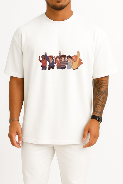 Oversize Onbir Yabancı Şey Göğüs Tasarımlı Unisex T-Shirt