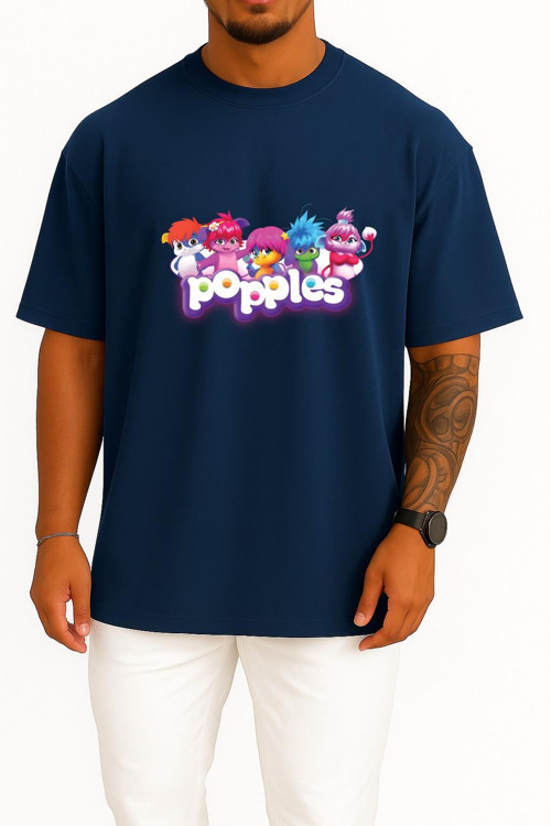 Oversize Popples Göğüs Tasarımlı Unisex T-Shirt