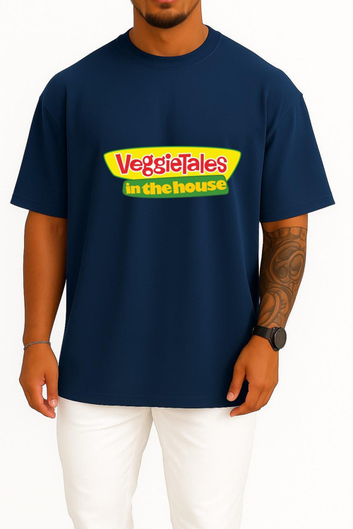 Oversize Veggietales İn The House Göğüs Tasarımlı Unisex T-Shirt