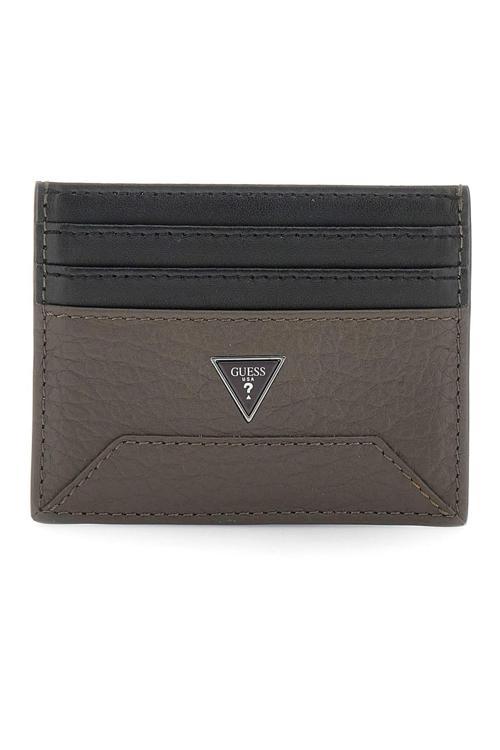 Erkek Ren Bloklu Dokulu Deri Kartlık - Kahverengi