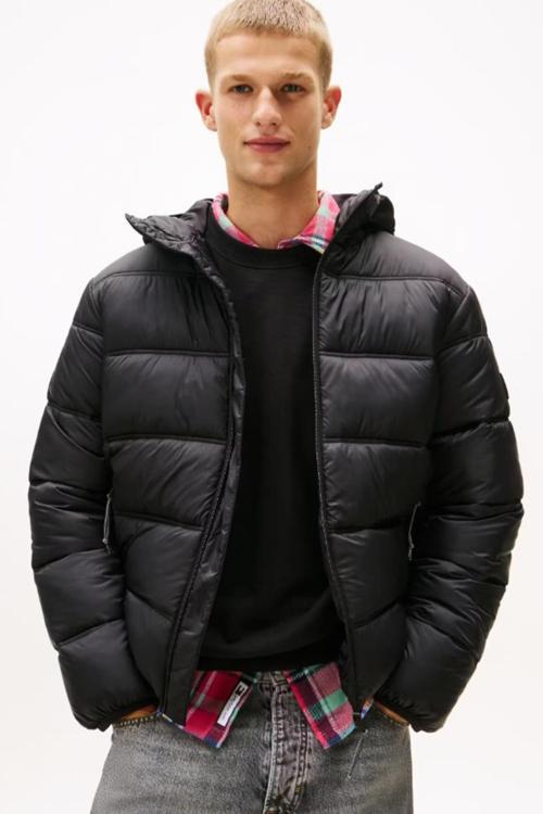 Erkek Regular Fit Kapüşonlu Şişme Mont - Siyah