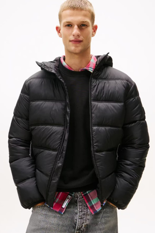 Erkek Regular Fit Kapüşonlu Şişme Mont - Siyah