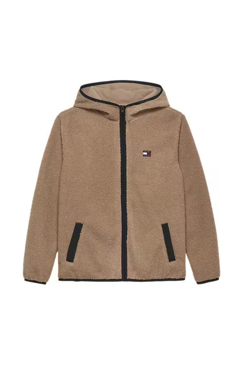 Erkek Kapüşonlu Fermuarlı Pelüş Sweatshirt - Kahverengi