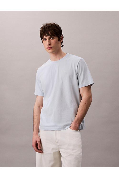 Erkek Regular Fit Yuvarlak Yakalı Göğsü Ck Logolu Pamuklu Kısa Kollu Mavi T-Shirt Lv04Rc275G-Cıq