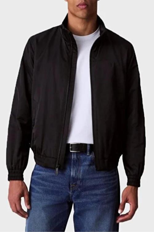 Men Black Padded Zip Mock Neck Jacket
