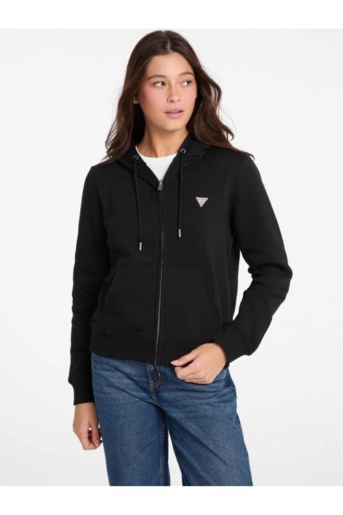 Jeans Düz Siyah Kadın Sweatshırt Gj Zıp Hood Reg Mını - Organıc Co/P