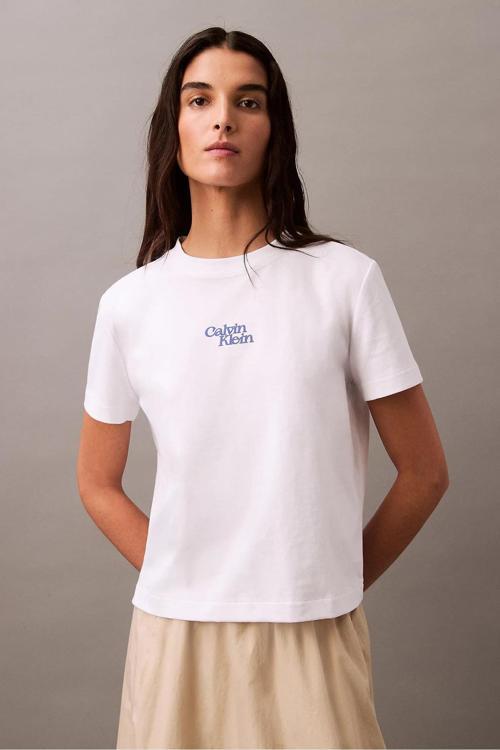 Kadın Ck Flocked Logo T-Shirt - Beyaz