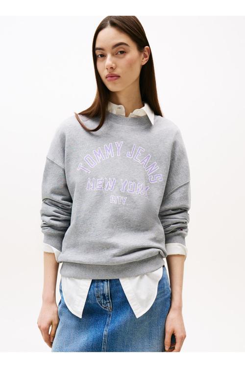 Yuvarlak Yaka Baskılı Gri Kadın Sweatshırt Dw0Dw21202Q13