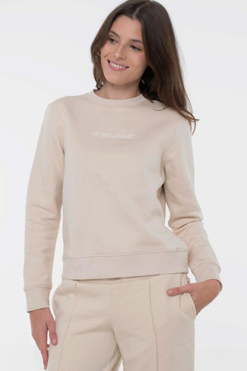 Kadın Bisiklet Yaka Sweatshirt - Bej