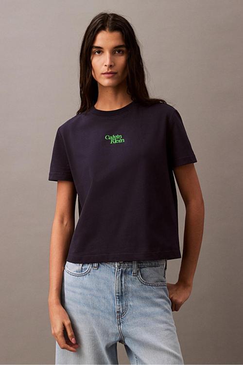 Kadın Ck Flocked Logo T-Shirt - Lacivert