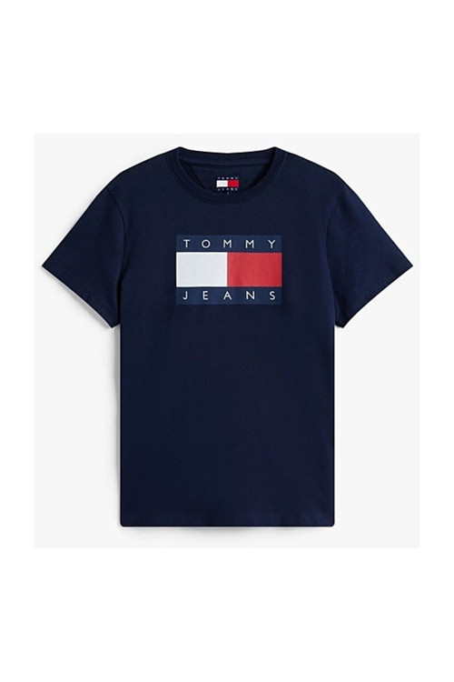 Women Dark Night Navy Short Sleeve Crew Neck Regular Fit Flag T-Shirt