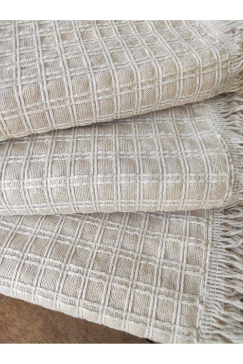 %100 Pamuklu Buldan Işi Naturel Renk Çekyat Örtüsü 170X220 Cm