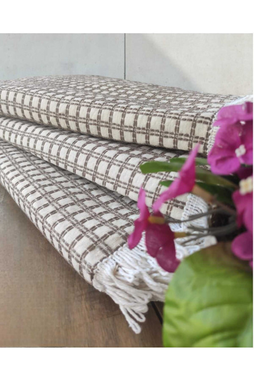 %100 Pamuklu Buldan Işi Naturel Renk Çekyat Örtüsü 170X220 Cm